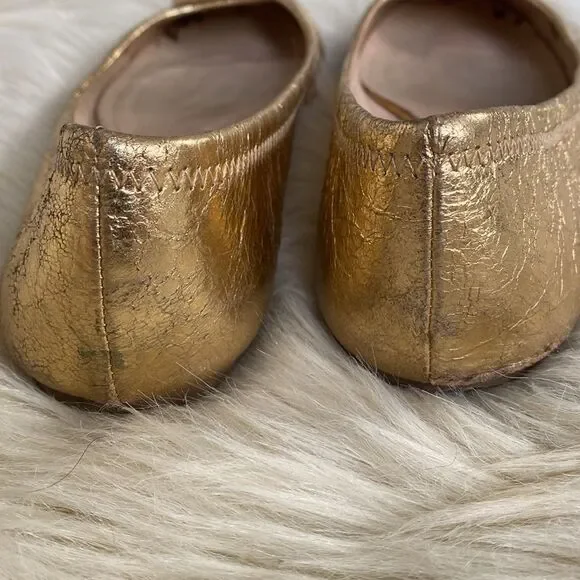 Tory Burch MINNIE TRAVEL BALLET Gold Flats sz 8M- Preowned - Picture 11 of 16